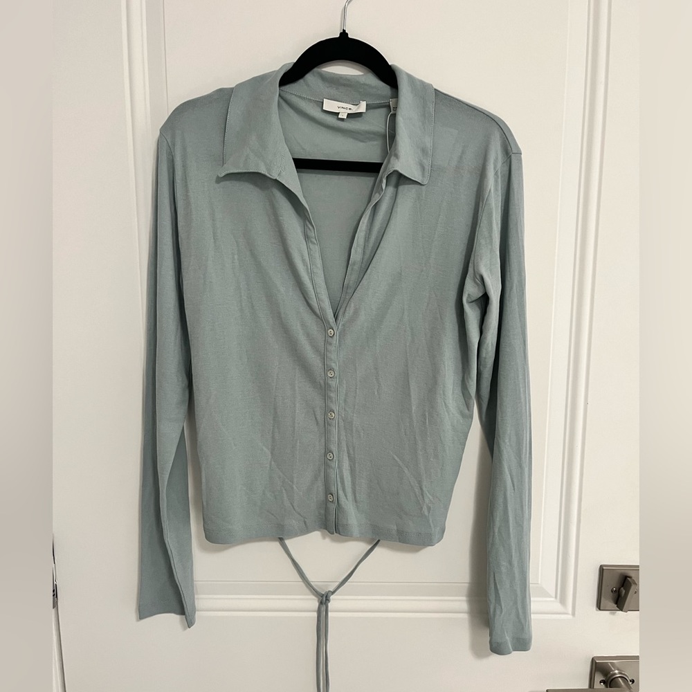 NWT - Vince Women’s V- Neck Tie Back Cardigan - Size L - Made in Portugal